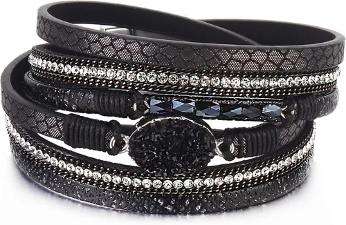 Vista 79 de FANCY SHINY - Pulsera de cuero estilo bohemio, pulsera de cuentas de cristal con cierre magnético, regalos de joyería para mujer