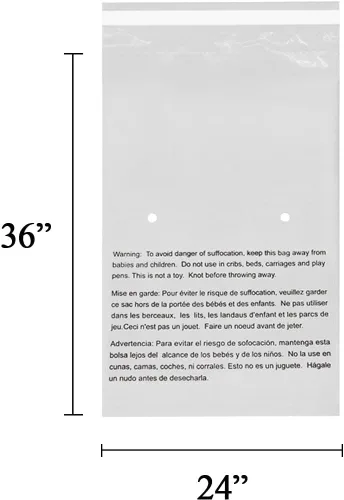 Vista 2 de 1 bolsa de polietileno transparente de advertencia de asfixia EcoSwift de 24 x 36 pulgadas, 1.5 mil