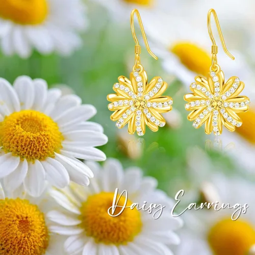 Vista 7 de Dreamboat Aretes de flores para mujeres y niñas, chapados en oro de 18 quilates, aretes colgantes de flores, para aniversario, fiesta de cumpleaños