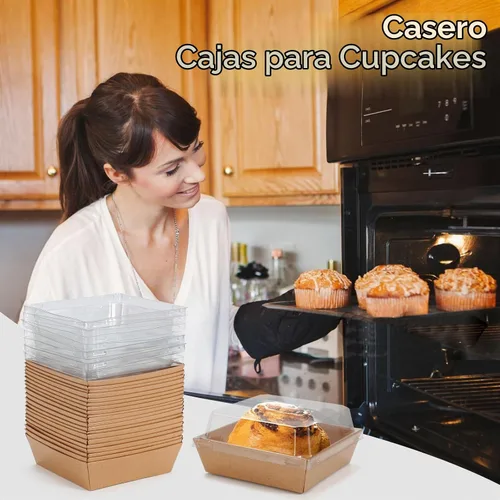 Vista 4 de Mini cajas de charcutería con tapas transparentes, 4.5 x 4.5 pulgadas, paquete de 20 cajas de postre marrones, cajas cuadradas desechables