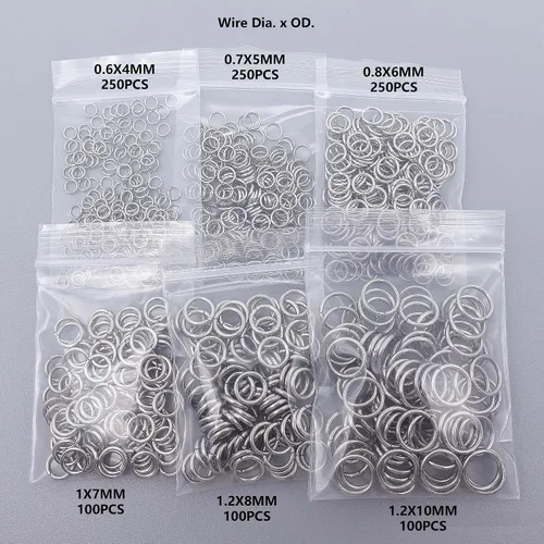 Vista 3 de Kit de anillos de salto de acero inoxidable de 0.157 in, 0.197 in, 0.236 in, 0.276 in, 0.315 in, 0.394 in, de metal, redondo, para manualidades