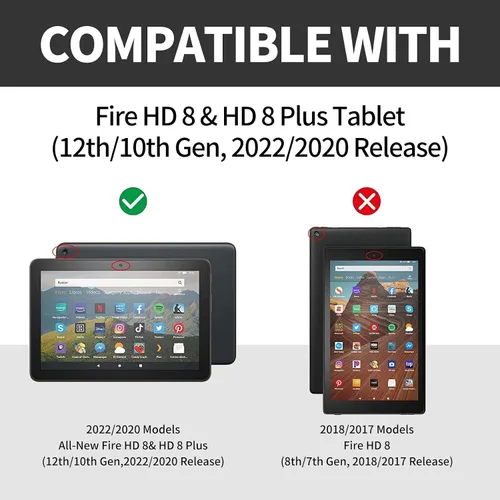 Vista 2 de Funda para tablet Amazon Kindle Fire HD 8/HD 8 Plus versión 2022/2020 (12ª/10ª generación), fundas antideslizantes multiángulo con función