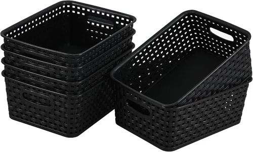 Vista 6 de Pekky Paquete de 6 cestas de almacenamiento de tejido de plástico, cesta organizadora pequeña negra Para armario de cocina