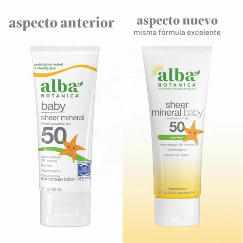 Vista 3 de Alba Botanica Protector solar para bebé para cara y cuerpo, loción de protección solar mineral transparente, SPF 50 de amplio espectro, resistente
