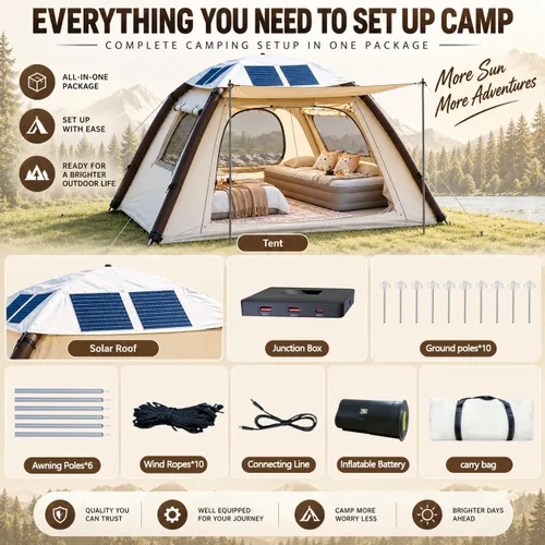 Vista 6 de Inflatable Tent for 4 Person with Solar Panel, Pump, Canopy & Porch