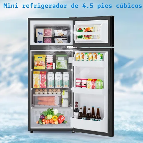 Vista 2 de Mini refrigerador de 4.5 pies cúbicos con congelador, refrigerador compacto de 2 puertas, refrigerador pequeño con termostato ajustable de energía