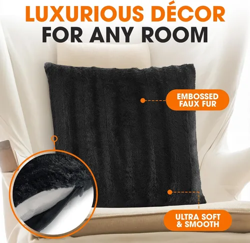 Vista 6 de Cheer Collection Funda de Almohada Decorativa de Piel Sintética 18x18 pulgadas– Funda de Almohada de Acento Decorativa Suave para Sofá o Cama, Funda