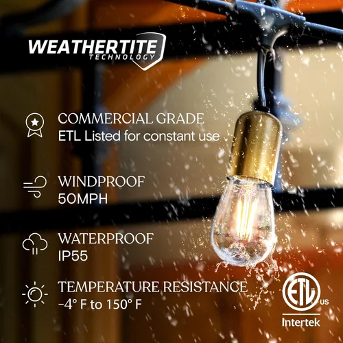 Vista 4 de Brightech Cadena de luces LED brillantes – Luces de patio de grado comercial de 48 pies con hermosos detalles de latón – Cadena de luces