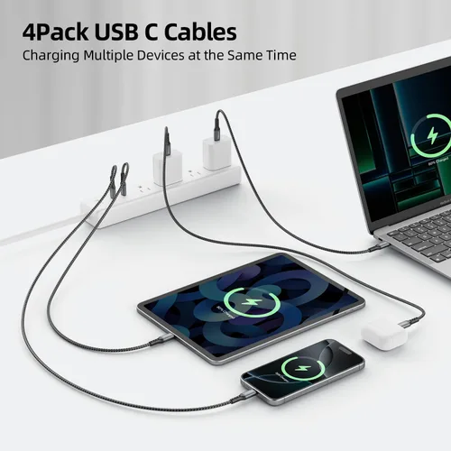 Vista 6 de Cable USB C a USB C de 1.5 pies, paquete de 4 cables USBC a USBC de 60 W, cable de carga tipo C a C, carga rápida para iPhone 16 15 Pro Max/Plus