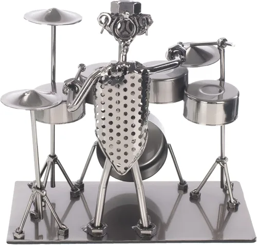 Vista 4 de Figura de batería de metal plateado de 7 pulgadas, músico Steampunk Regalo de batería hecho a mano en tono plateado para músicos y bateristas