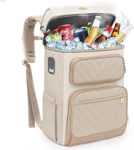 Vista 24 de Backpack Cooler Insulated Leakproof, Soft Cooler Backpack for Beach Beige - Negro - Marrón-01