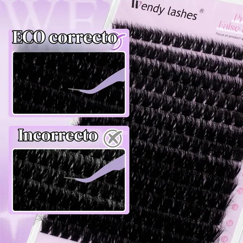 Vista 9 de WENDY LASHES Extensiones de pestañas onduladas con efecto 3D, extensiones de pestañas de volumen 100D de 0.394-0.709 in