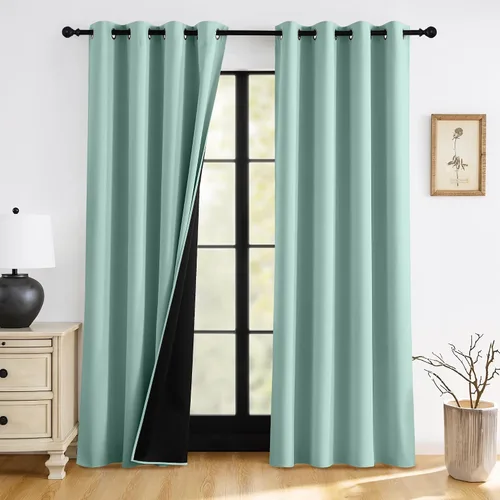 Vista 26 de RYB HOME Cortinas 100% opacas de 63 pulgadas de largo, cortinas de ventana de eficiencia energética y reducción de ruido para dormitorio, sala