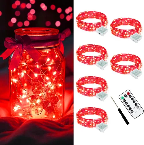 Vista 48 de AIKEI Paquete de 12 luces LED de hadas que funcionan con pilas, guirnaldas de luces impermeables de 7 pies, 20 luces LED de luciérnagas estrelladas