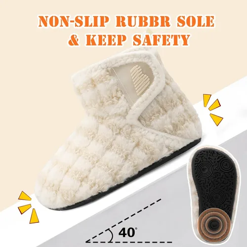 Vista 4 de BARERUN Pantuflas para niños y niñas, zapatos de casa para bebés, botines de invierno mullidos de felpa acogedora para niños, pantuflas cálidas