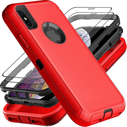 Vista 10 de YKHJKLEC Funda para iPhone X/iPhone Xs, grado militar 3 en 1, resistente a los golpes, a prueba de caídas, polvo con 2 protectores de pantalla