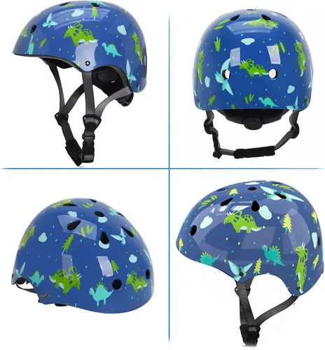 Vista 4 de Casco para niños con rodilleras, coderas y protectores de muñeca, equipo de protección para niños de 3 a 5-8 años para niños y niñas, apto para Azul