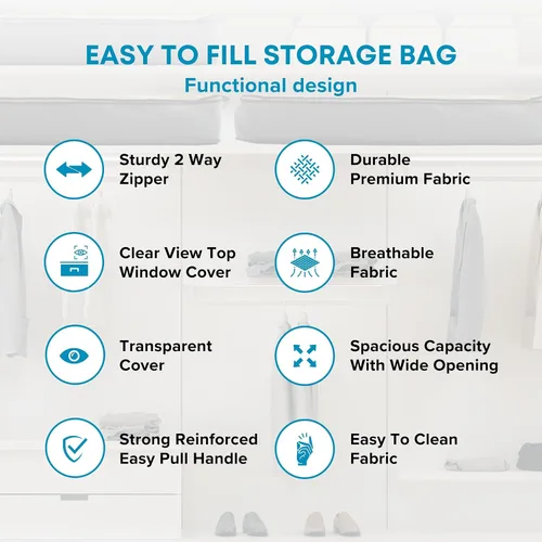 Vista 4 de NeatNestly SmartCube Bolsas de Almacenamiento Bajo la Cama - Paquete de 3 Contenedores Grandes Grises de 39" x 18" x 6" con Asas Reforzadas
