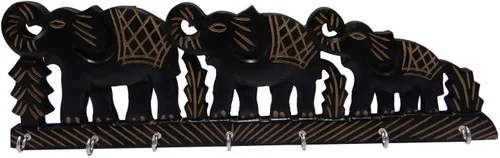 Vista 7 de Llavero de madera – Organizador decorativo para llaves de elefante montado en la pared con 6 ganchos – Estante para llaves para cocina, Ofiice