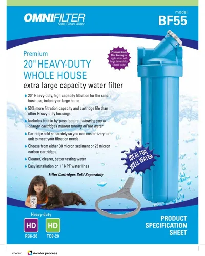Vista 6 de Pentair OMNIFilter BF55 - Carcasa para filtro, carcasa de filtración de agua azul grande de alta calidad de 20 pulgadas para toda la casa con bypass