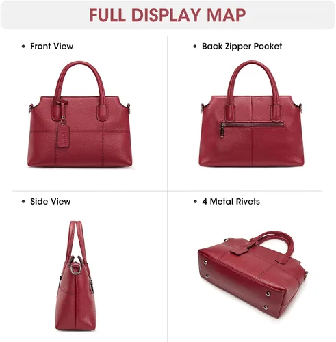 Vista 7 de Kattee - Bolsos de piel auténtica para mujer, bolsos de mano suaves para mujer
