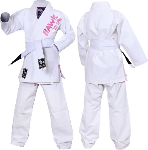 Vista 2 de Jiu Jitsu brasileño, para niños, Jiu Jitsu Gi Children BJJ Gi Grappling Kimonos, cinturón blanco ligero, Blanco