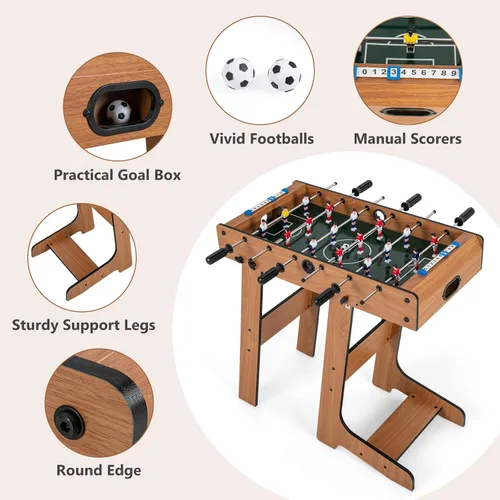 Vista 6 de Goplus Mesa de futbolín plegable, mesa de fútbol de madera de 27 pulgadas con 2 balones de fútbol y guardadores de puntuación, juego de fútbol