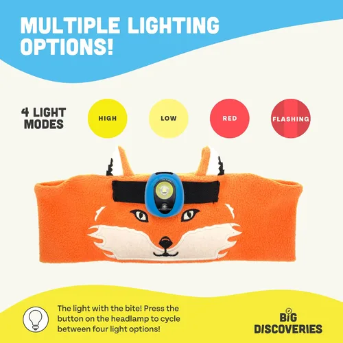Vista 6 de Big Discoveries WildLight - Diadema de forro polar con lámpara LED brillante para niños Faro de juguete divertido para niños, niñas o adultos