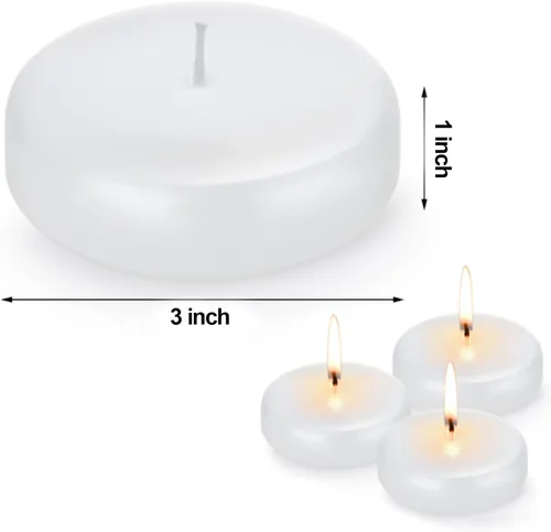 Vista 7 de Velas flotantes blancas para centros de mesa de 3 pulgadas, velas redondas de velas de té sin perfume, sin humo, sin goteo, para el día de San