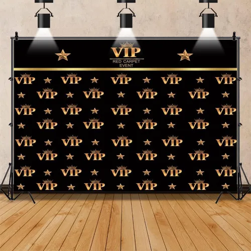 Vista 3 de Renaiss 5x3ft Black Gold VIP Backdrop for Photography Red Carpet Event Golden Crown Movie Theme VIP Star Stage Background for Ceremony Award Movie