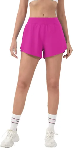 Vista 2 de Aurefin Pantalones cortos de correr 2 en 1 para mujer, pantalones cortos deportivos de cintura alta para mujer, ligeros, para entrenamiento, yoga
