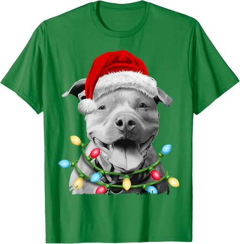 Vista 4 de Pit Bull Santa - Camiseta de perro con luces para árbol de Navidad para niños, Negro, S
