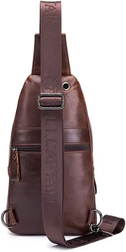 Vista 6 de Mochila estilo bandolera de piel para hombres y mujeres, bandolera de hombro, al pecho, mochila de uso diario para viajes, al aire libre