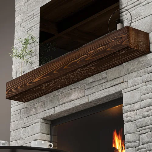 Vista 13 de BoscoMondo - Marco de chimenea de 6.7 pulgadas de espesor con aspecto desgastado, construcción artesanal de madera rústica, estante flotante