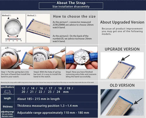 Vista 6 de BINLUN Leather Watch Strap Quick Release Strap with Silver Butterfly Deployment Buckle 12mm 13mm 14mm 16mm 17mm 18mm 19mm 20mm 21mm 22mm 23mm 24mm