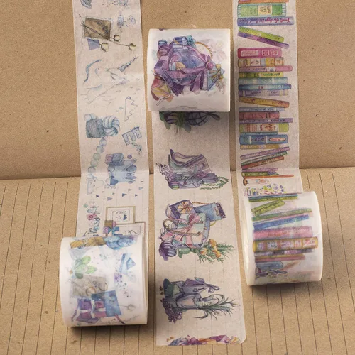 Vista 7 de Navy Peony Colorida Biblioteca de Libros Washi Tape Set (3 rollos anchos) - para diarios