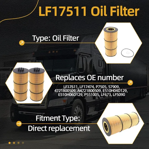 Vista 5 de 1Pcs LF17511 Oil Filter Fit for Freightliner Trucks & Buses 114SD/122SD for Cascadia/for Western Star Trucks 4700SB/4700SF/4900FA 2009-2020,Lube