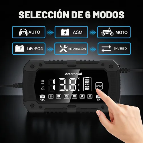 Vista 3 de Cargador de batería de coche inteligente 12A, cargador de mantenimiento de 12V 12A