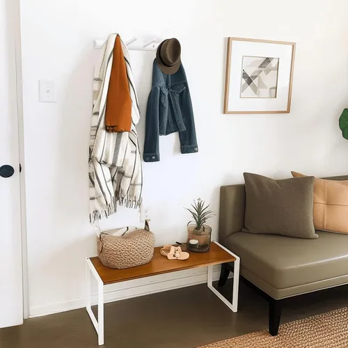 Vista 4 de Homode Perchero de Pared para Montar, Ganchos para Abrigos de Pared, Clavijas de Madera Colgantes, Toallero de Bambú Moderno para Baño, Riel