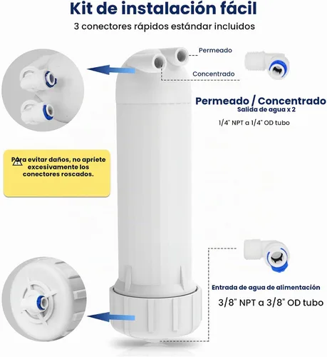 Vista 6 de Membrane Solutions Membrana RO de 400 GPD, membrana de ósmosis inversa con carcasa de membrana, accesorios de conexión rápida de 1/4 pulgadas