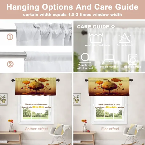 Vista 257 de Shrahala Orange Autumn Autumn Blackout Curtain Tiers, Fall Kitchen Valance Light Blocking Tier Drapes with Rod Pocket, 2 Pack 26 X 24 in