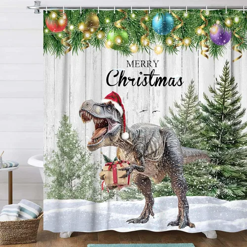 Vista 10 de Merry Christmas Tree Ornaments Waterproof Shower Curtain Set with Hooks Navidad