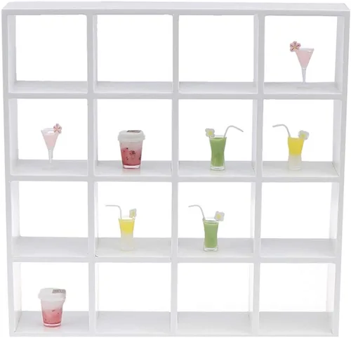Vista 3 de Casa de muñecas a escala 1:12 en miniatura de madera blanca con 16 rejillas, estante de almacenamiento, exquisito organizador de decoración