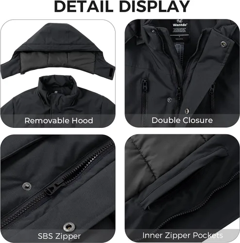 Vista 5 de wantdo Abrigo de invierno grueso para hombre, chaqueta de parka cálida con capucha
