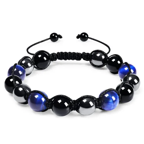 Vista 16 de DHQH Triple Protection Bracelet 8/10MM Hematite Black Agate Tigers Eye Stone Bracelet Crystal Jewelry Healing Bead Bracelets for Men Bring Luck