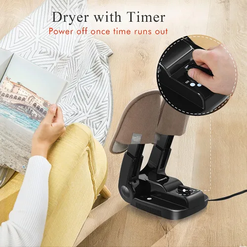 Vista 4 de Secador de botas con temporizador, calentador de calor para botas de trabajo, guantes, pies sudorosos, tenis, secadora portátil con estante plegable