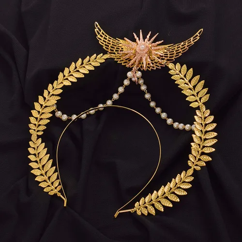 Vista 17 de BPURB Diadema gótica con corona de plumas y lazo con cremallera (dorado)