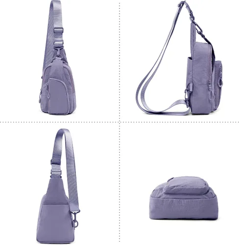 Vista 5 de ODODOS Bolso bandolera diario con correas ajustables, bolso cruzado en el pecho, mochila pequeña ligera para viajes casuales y senderismo