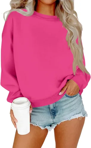 Vista 19 de Sudadera de manga larga para mujer, sudaderas de gran tamaño, ajuste holgado, color liso, tallas S-2XL