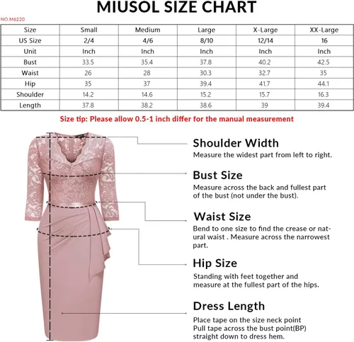 Vista 6 de Miusol Vestido de cóctel retro con cuello en V y encaje floral para mujer
